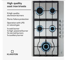 Klarstein Ignito 5 Ring 90cm Stainless Steel Gas Hob (Stainless Steel Top)