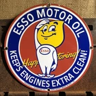 Vintage 1962 Dated Esso Gasoline Oil Drop Man Boy 12” Porcelain Gas Sign