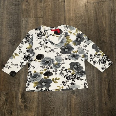 Gloria Vanderbilt Women s M Stretch Top Floral V Neck Short Sparkly Dainty Top