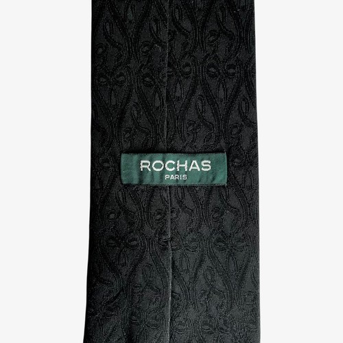Vintage Y2K Rochas Paris Abstract Geometric Print Black Silk Tie, Retro 90s Suit - Picture 2 of 4