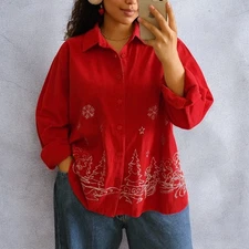 Vintage Y2K CJ Banks Corduroy Christmas Embroidered Button Down Shirt Jacket 1X