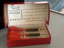 Set of 3 - 1970's era Unicorn Darts, In Original Box, Made in England NICE