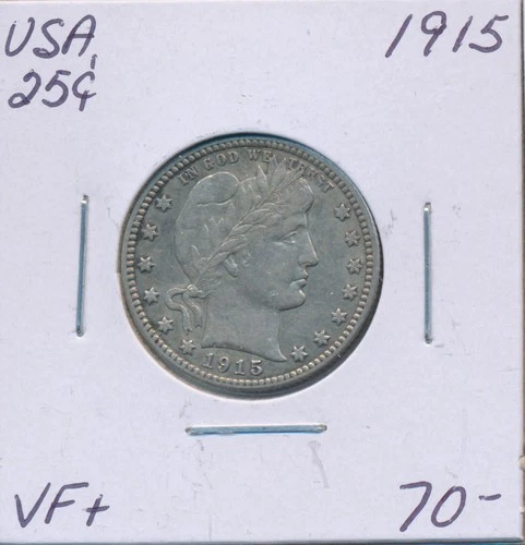 USA Barber 25 Cents 1915 - VF+