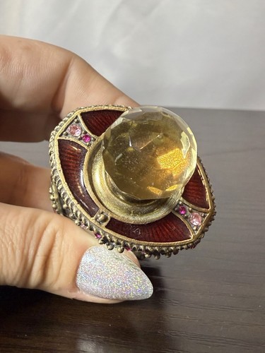 Vintage Cristiani Collezione Parfum Flakon mit Kristallen Zinn goldfarben rosa - Bild 4 von 5