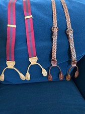 Mens Suspenders - 2 pair; 1- leather; 1- red/blue fabric