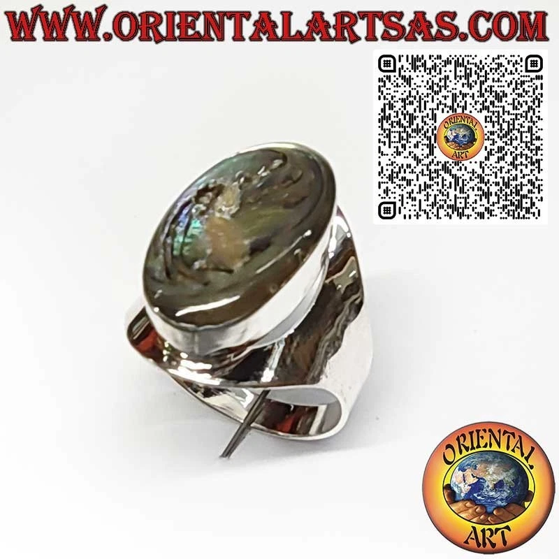 Anello in Argento 925 a Fascia Larga con Abalone Paua Shell Ovale grande - Immagine 3 di 4