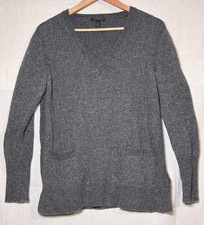 J Crew V-neck Front Pockets Tunic Sweater Supersoft Yarn Gray Sz M