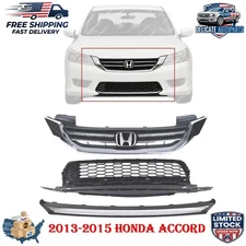 OEM Replaces Upper & Lower Grill & Trims + Emblem 9PC For 2013-2015 Honda Accord