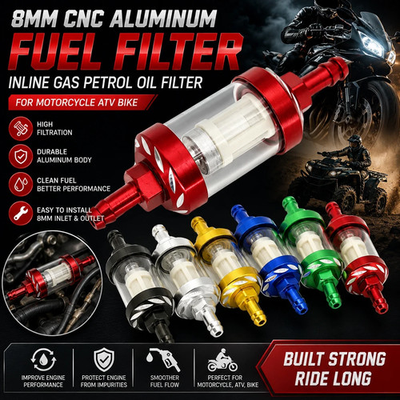 #ad #ad 8mm CNC Aluminum Fuel Filter Inline Gas Petrol Oil Filter for Motorcycle ATV Bik $7.99