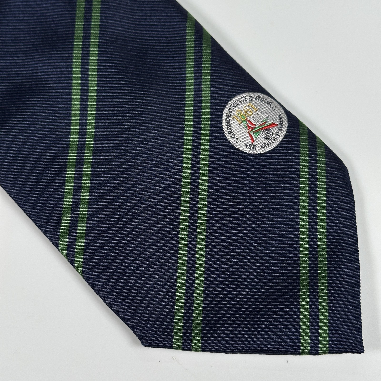 E Marinella Napoli Silk Tie Mens Blue Green Stripe Masonic 150 Unita D Italia