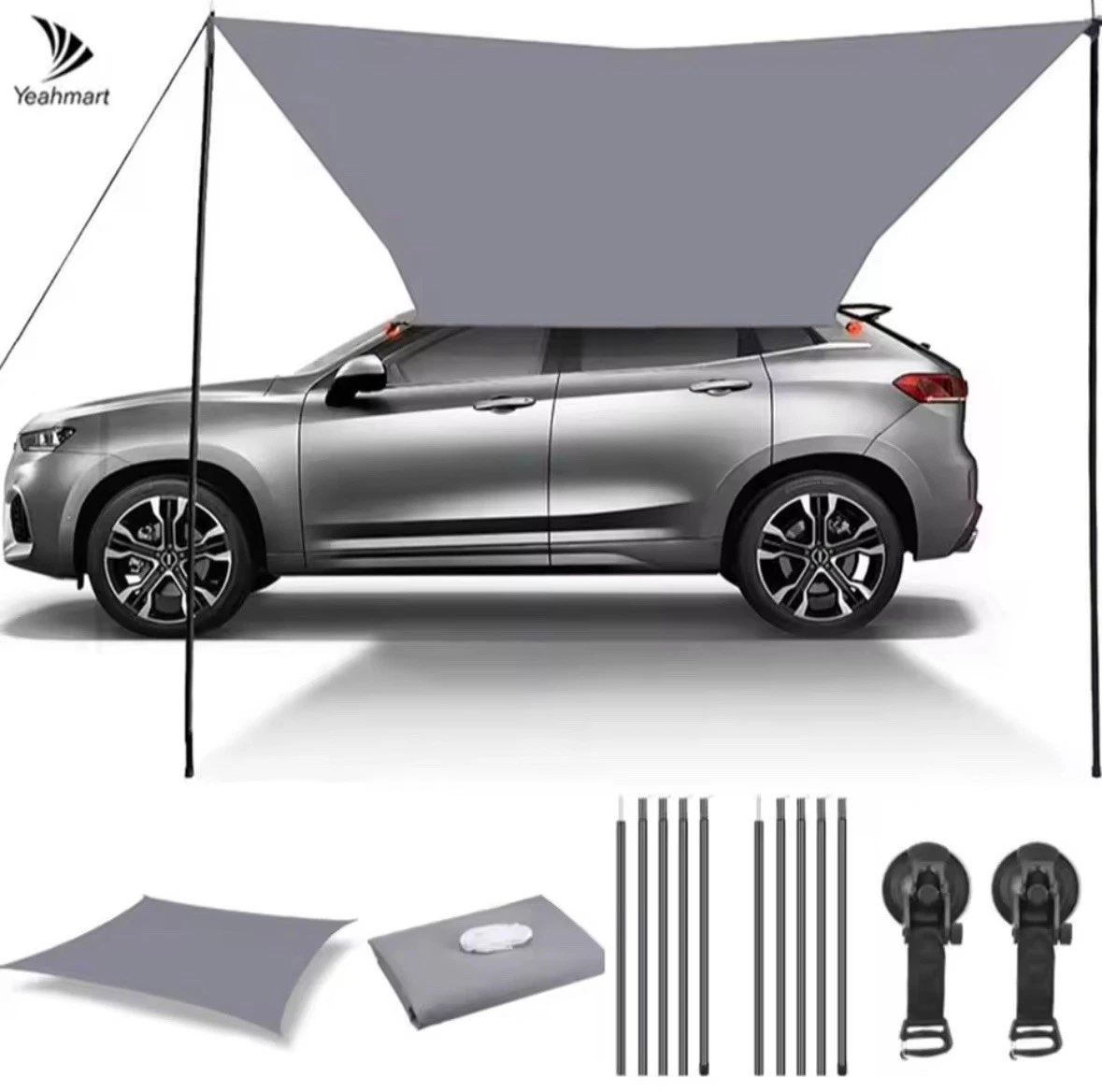 Car Side Awning, Waterproof Anti UV Adjustable 2x3 Meters Grey