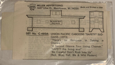HERALD KING HO DECAL - UNION PACIFIC / UP CABOOSE SAFETY SLOGANS -  #C-480A