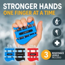 Finger Hand Grip Strengthener 3 Pack –Forearm Trainer for Rehab, Climbing, Music