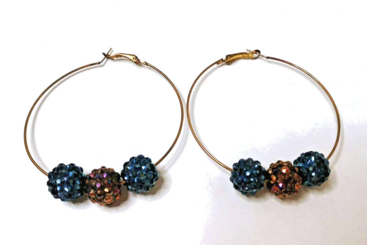 Gold Hoop Earrings with Iridescent Cluster Beads-image
