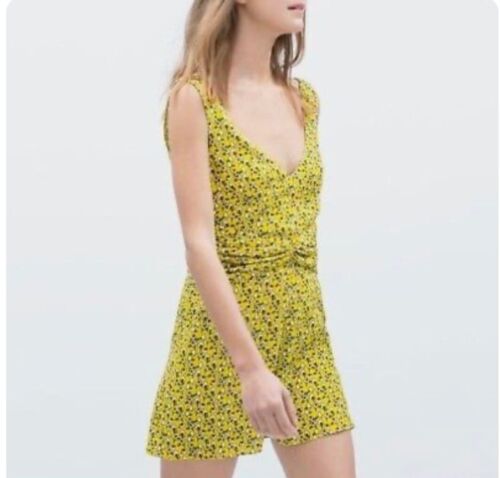 Zara Yellow Floral V Neck Short Romper size xs xs… - image 1