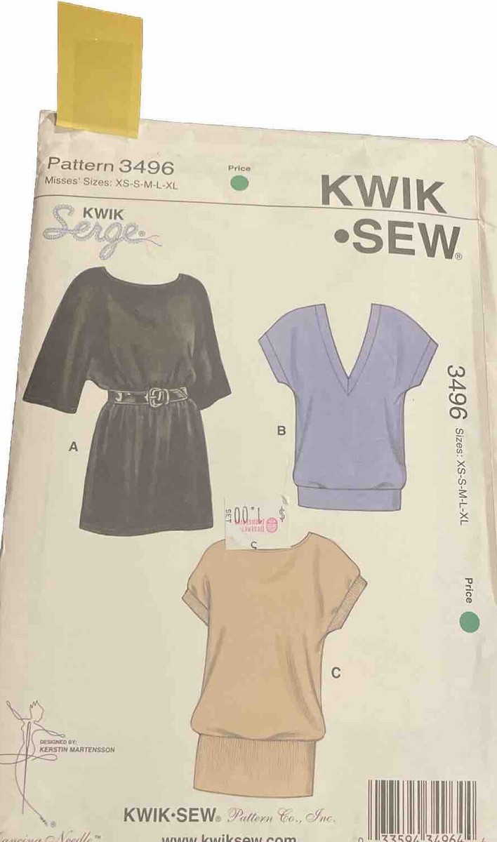 Kwik Sew Sewing Pattern # 3496 Misses Tops in Three Kwik Sew Sewing Pattern # 3496 Misses Tops in Three