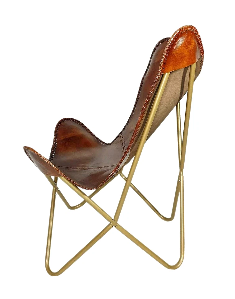 Silla Mariposa Brazo Relax Vintage Cuero Asiento Plegable Moderno Eslinga Acento Salón Foto 3 de 4