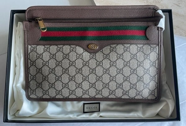 Gucci GG Supreme Monogram Ophidia Wristlet Pouch. Made In Italy.