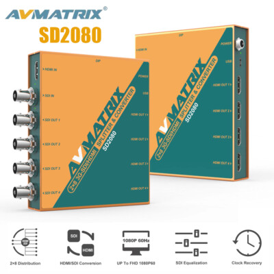 AVMATRIX SD2080 2x8 SDI/HDMI Splitter Converter Monitor Camera Video Switcher DE