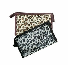 Leopard Print Cosmetic Accessory Pouch Brown  Black Makeup Bag Travel Organizer
