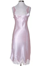 Shadowline Womens Slip Dress Pink Satin and Lace Vintage Style Adjustable Straps
