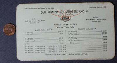 Atlanta Georgia WGST Radio Southern Broadcasting Systems Card RARE +