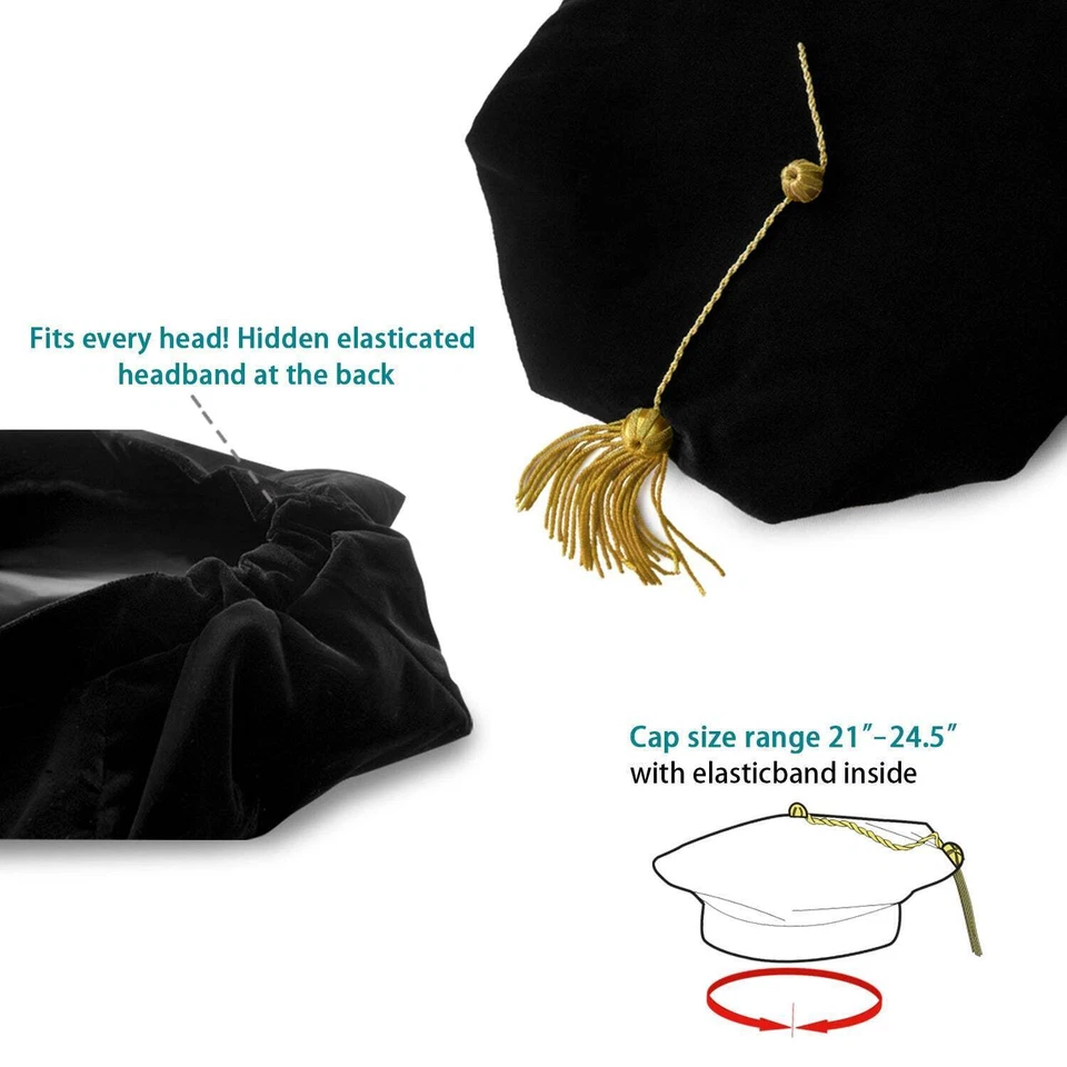 Tam doctoral de terciopelo graduación Endea con ocho lados y taza de lingotes dorados Foto 4 de 4