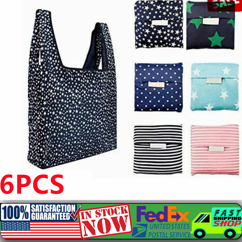 6Pcs Foldable Reusable Grocery Bags Washable Travel Tote