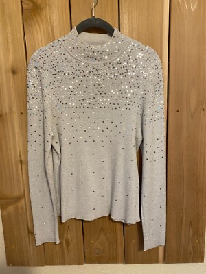 Mercer Street Studio Silver Sequined long sleeve Sweater Top PXL NWOT