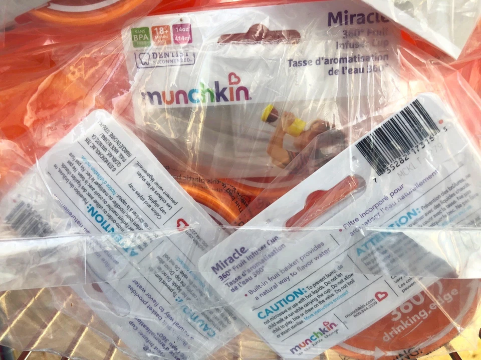 Lote (24) Piezas. Taza para sorber con infusión de frutas Munchkin Miracle 360, 14 onzas, naranja Foto 4 de 4