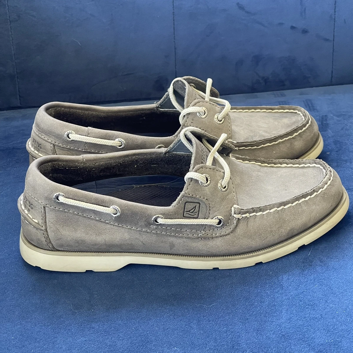 Sperry Top Sider Shoes Mens 7.5 Gray Leather Boat 2 Eye Moccasin