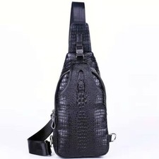 Men's Sling Backpack 100 Genuine Leather Crocodile Pattern Crossbody Chest Bag