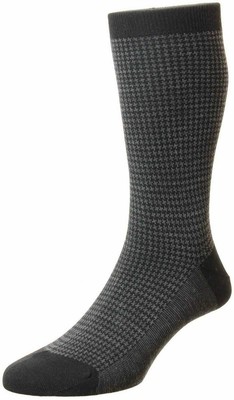 Pantherella Mens Highbury Merino Wool Houndstooth Socks - Black