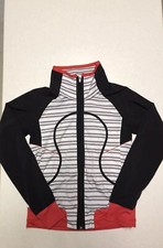 RARE  Lululemon Run: Track Attack Jacket Size 4 Twin Stripe Black Love Red 138