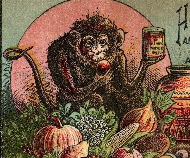 1870's Henry Mayo & Co Canned Goods Happy Monkey Eating Fruit P168 eBay