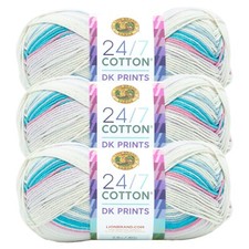  3 Pack Lion Brand Yarn 769-501R 24/7 Cotton DK Yarn, Magical