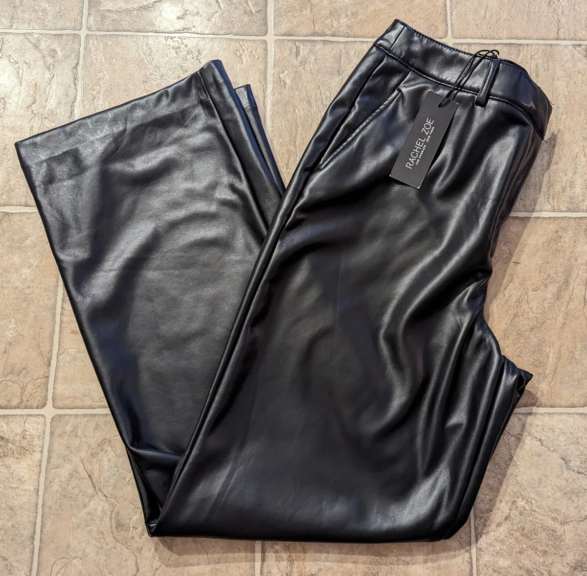 New Rachel Zoe sz 12 Faux Leather Vegan Pants high rise black M4