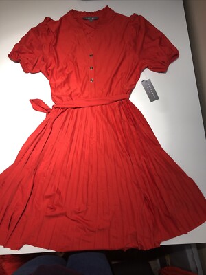 Sharagano New York Red Button Up Waist Tie Dress Size 4