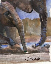 Elephant Family : Sandra Watercolors™ California : ORIGINAL PAINTING