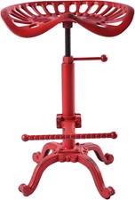"Aged Red Rustic Tractor Seat Bar Stool"