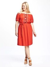 OLD NAVY Off-the-Shoulder Tie-Belt Plus-Size Midi,Hot Tamale Sz 1X Plus  #711567