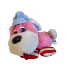 Dan Brechner Puppy Dog Plush Stuffed Animal Pink Striped Red Feet Blue Hat 5"