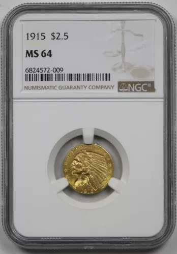 1915 $2.5 NGC MS 64 Indian Head Gold Quarter Eagle 