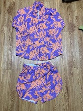 women's two-piece floral print long-sleeve shirt and shorts matching set Size M
