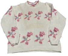 VTG Floral Embroidered Sweater Women’s Size M Cottagecore Granny Core 90s