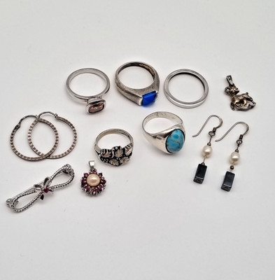 Konvolut Silber Schmuck 925 835 800 Silber Ringe Anhänger Ohrringe Vintage 