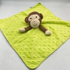 Okie Dokie Brown Monkey Baby Lovey Security Blanket Green Minky Dot Rattle Satin