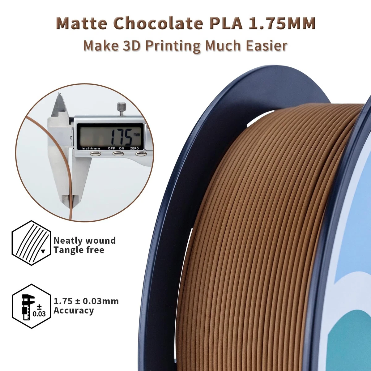 Filament PLA Mat 1.75mm pour Imprimante 3D 1 kg Chocolat Acide Polylactique