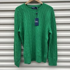 NWT Polo Ralph Lauren Green 100 Cashmere Cable Crewneck Sweater Men s XXL / 2XL
