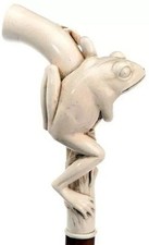 wooden walking stick hand carved Frog style wooden walking cane